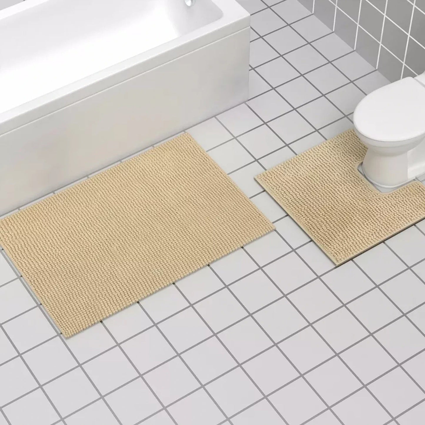 Linen Soft Chenille Bathroom and Toilet Floor Mat Set 2 Pieces