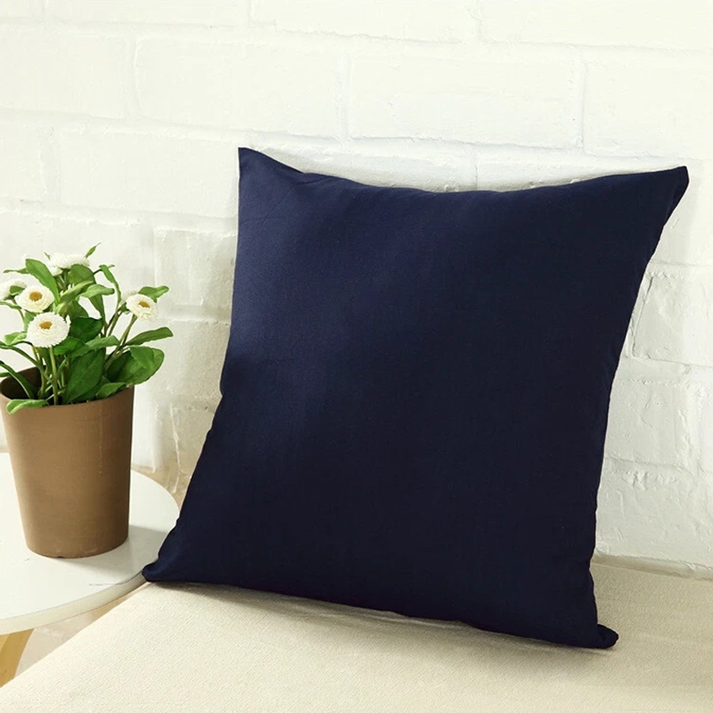 Navy Blue Minimalist Plain Cushion Cover Soft Decorative Pillow Case