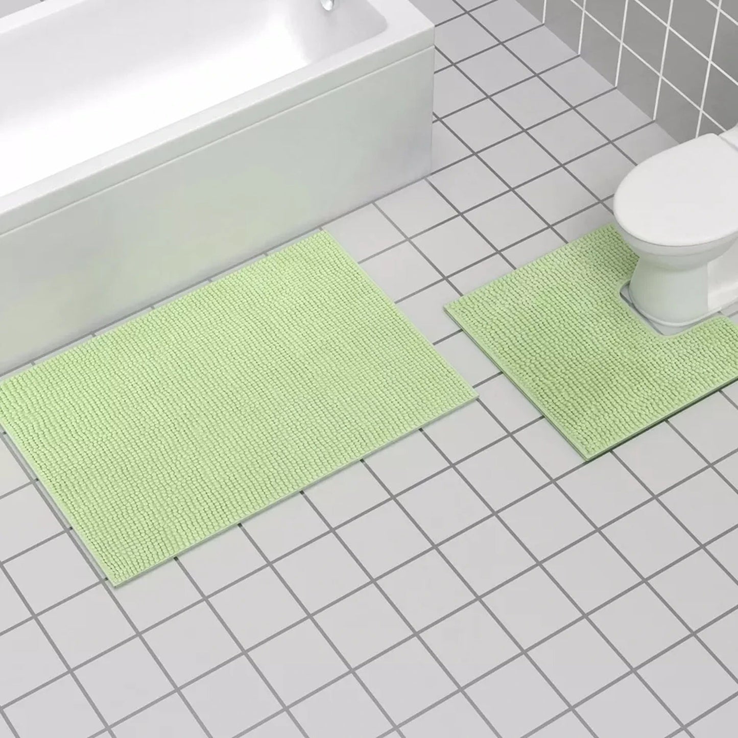 Pea Pod Chenille Bathroom and Toilet Floor Mat Set 2 Pieces