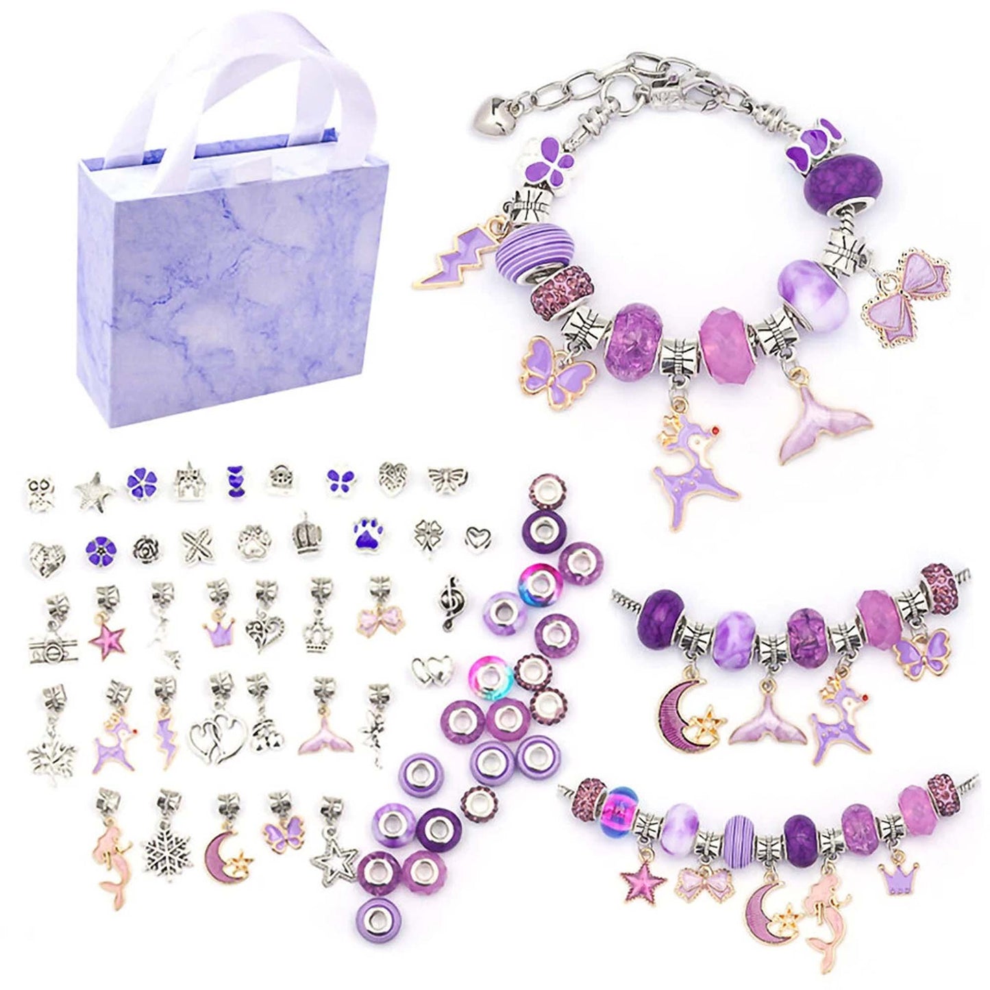 Purple DIY Bracelet Making Kit with Beads Charms and Pendants