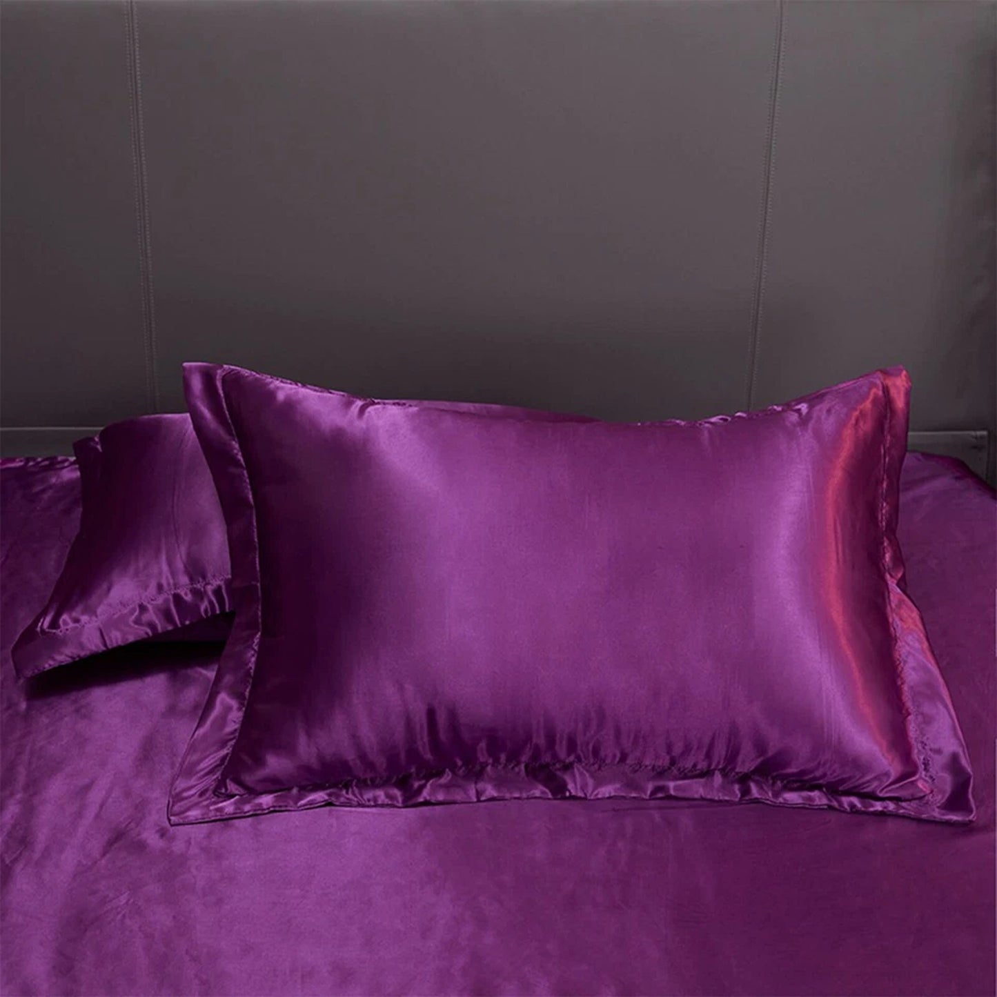 Purple Silk Satin Pillowcase Set Standard Size 2 Pieces