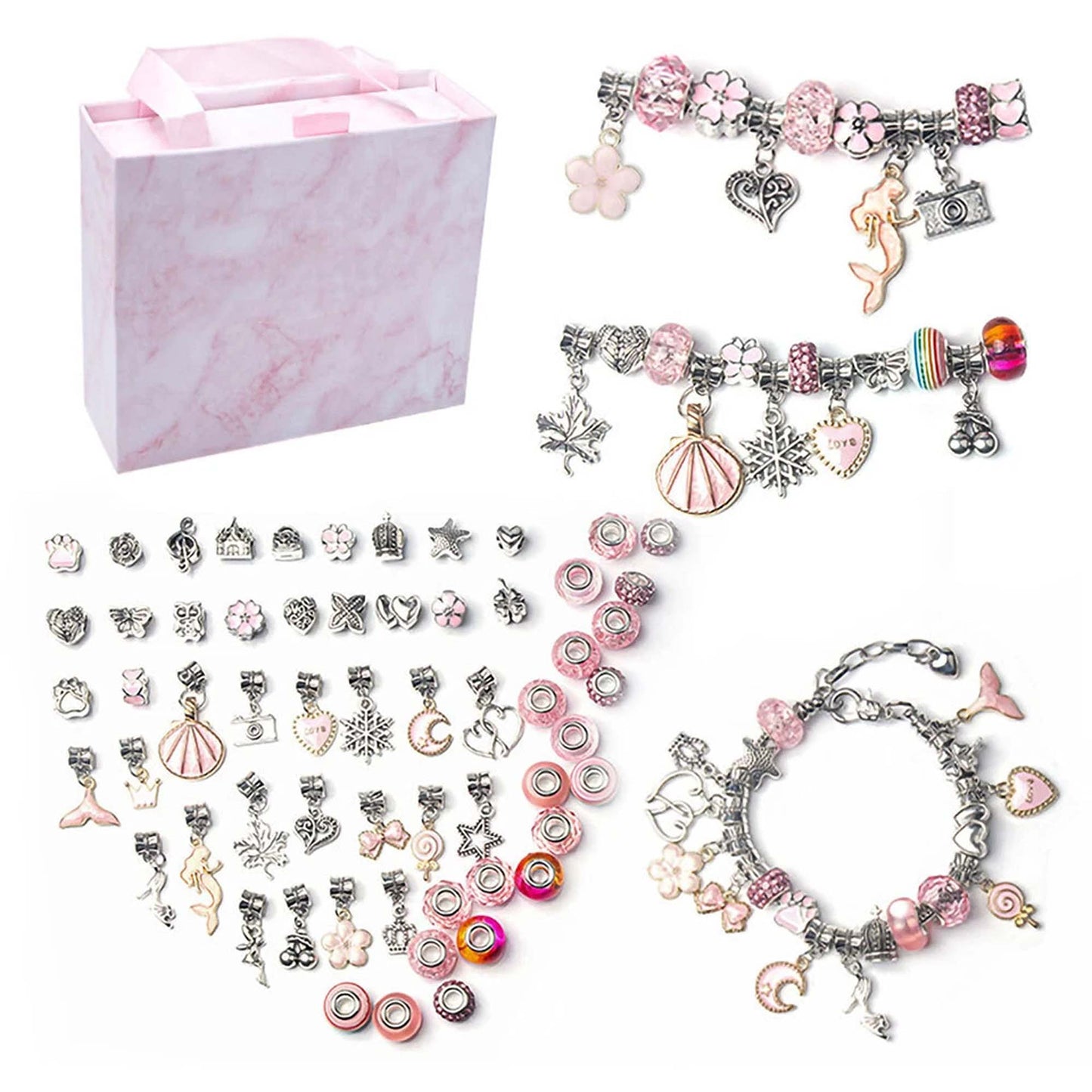 Pink DIY Bracelet Making Kit with Beads Charms and Pendants