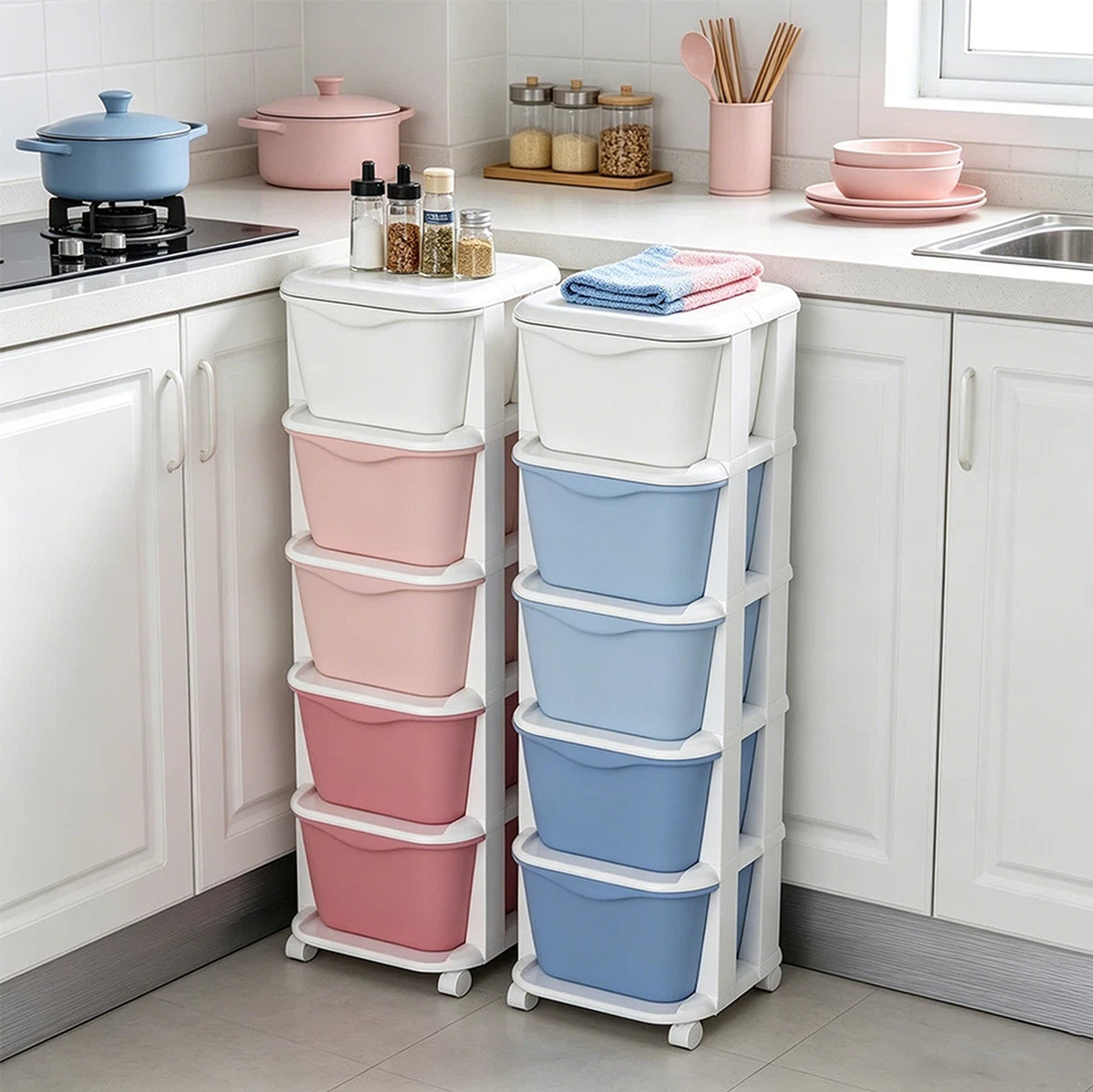 5 Drawer Plastic Storage Organizer Cabinet with Wheels