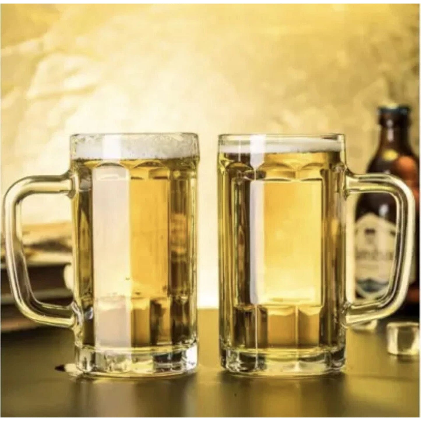 6 Piece 400ml Heavy Glass Beer Mugs with Handles