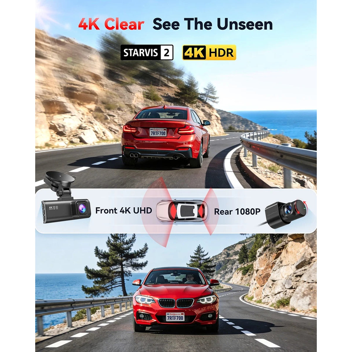 4K Dual Dash Camera STARVIS 2 with WiFi GPS and Hardwire Kit