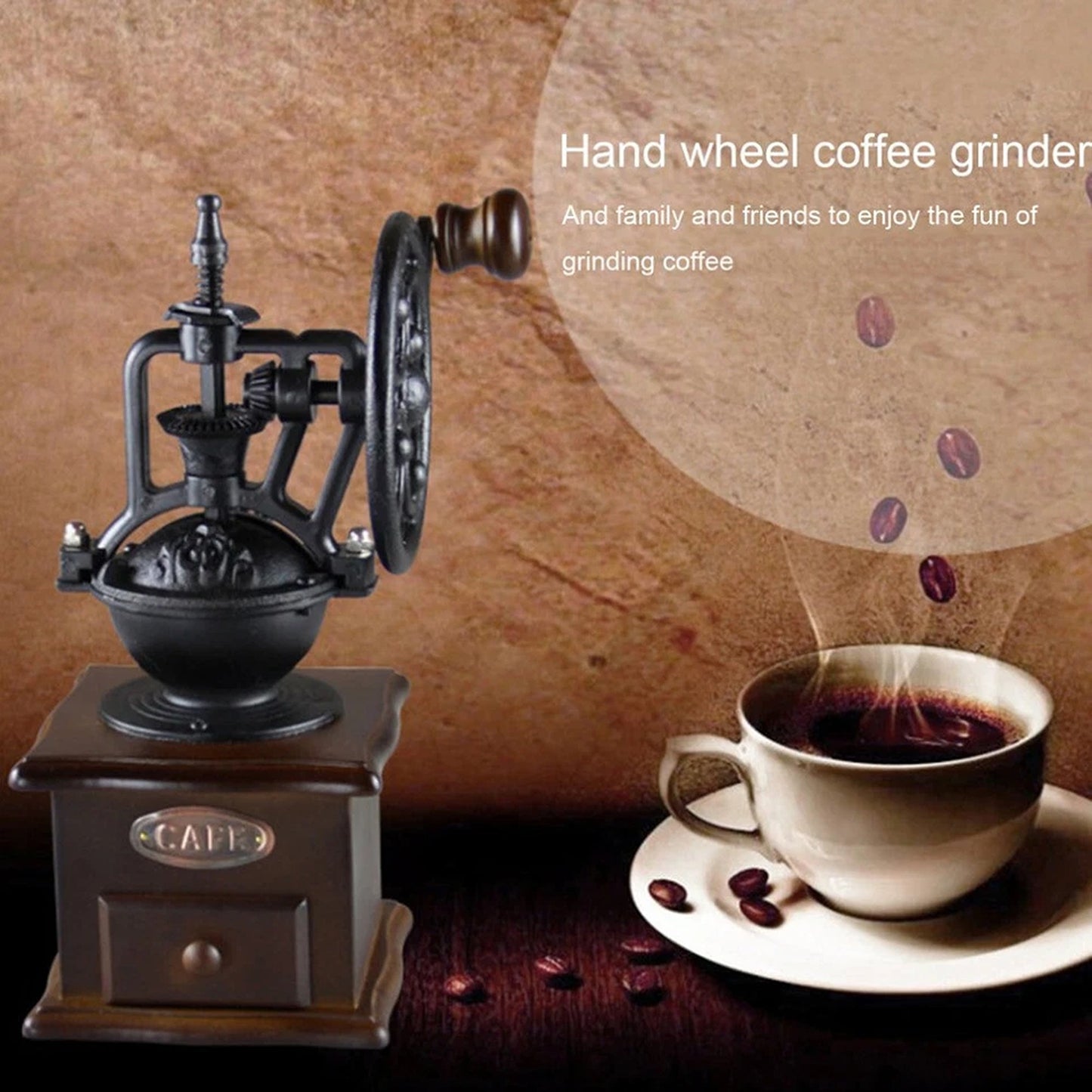 Manual Wooden Coffee Grinder with Cast Iron Burr