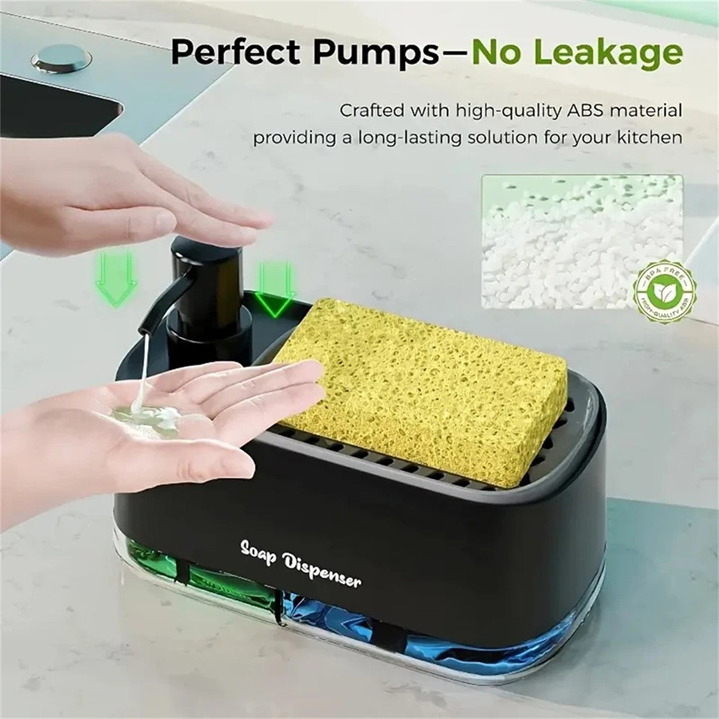 Black 3 in 1 Kitchen Soap Dispenser and Sponge Holder