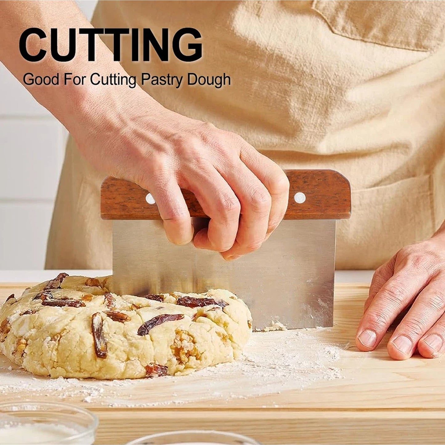 Stainless Steel Dough Scraper with Wooden Handle