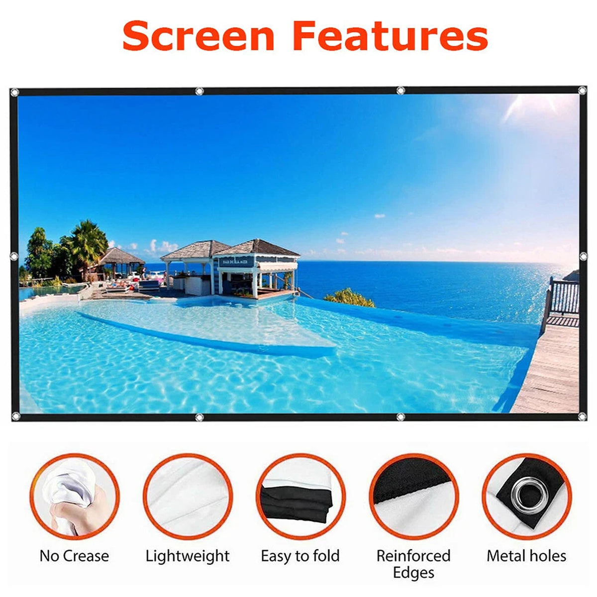 Foldable 120 Inch Projector Screen 16:9 HD Hanging Movie Cinema