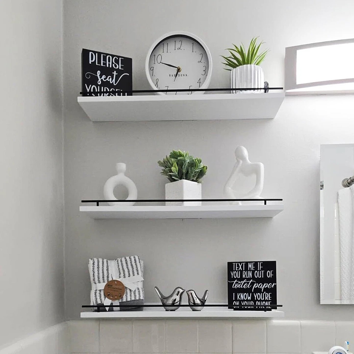 White Modern Floating Shelves for Books and Decor