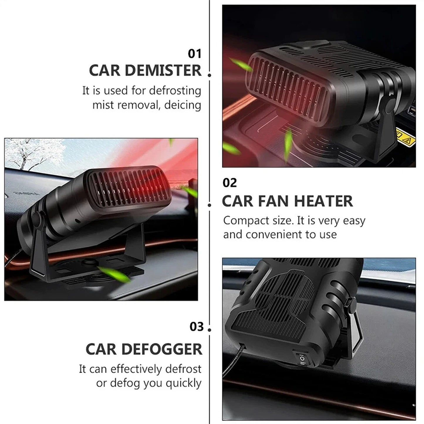 Portable 12V Car Heater Fan Ceramic Defroster Demister