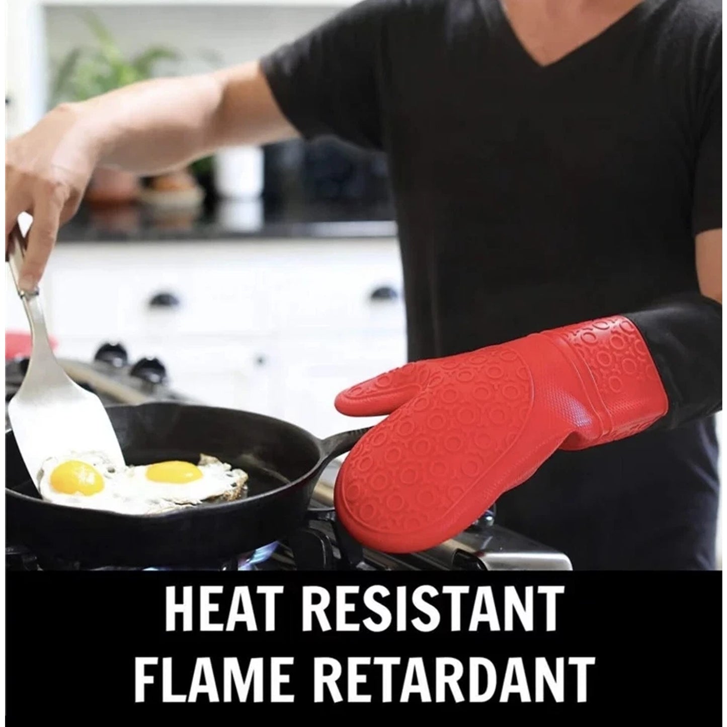Orange Long Silicone Oven Mitt Heat Resistant Kitchen Glove