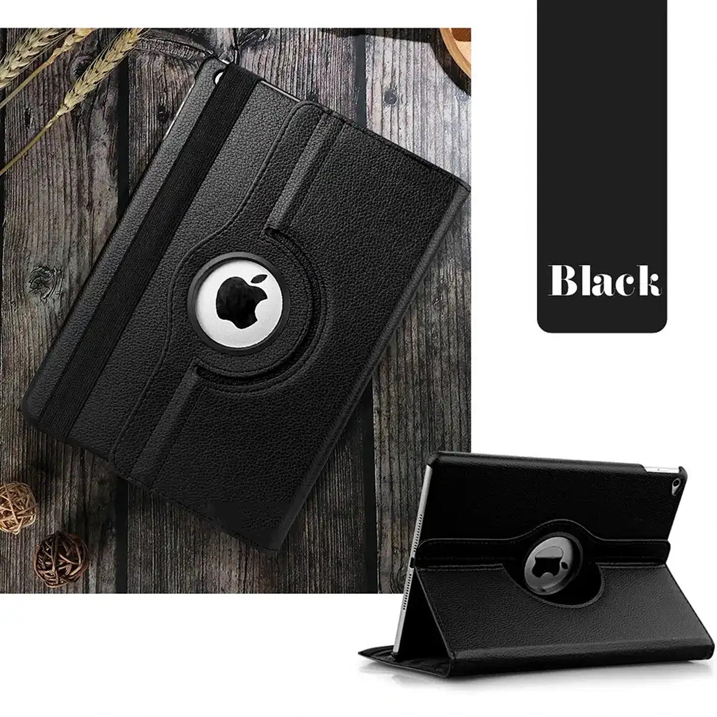 For iPad Black Leather Case Cover