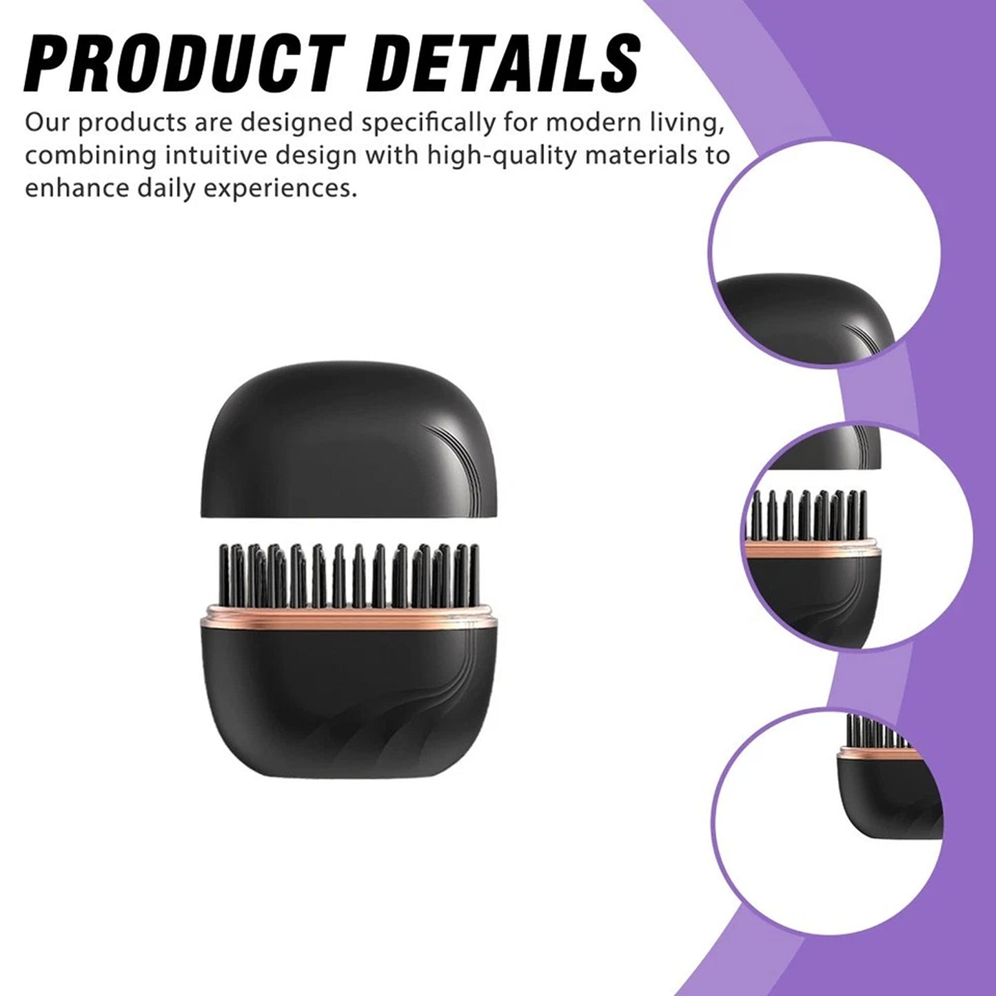 Black USB Rechargeable Hair Straightener Comb Portable Hot Brush 2 In 1