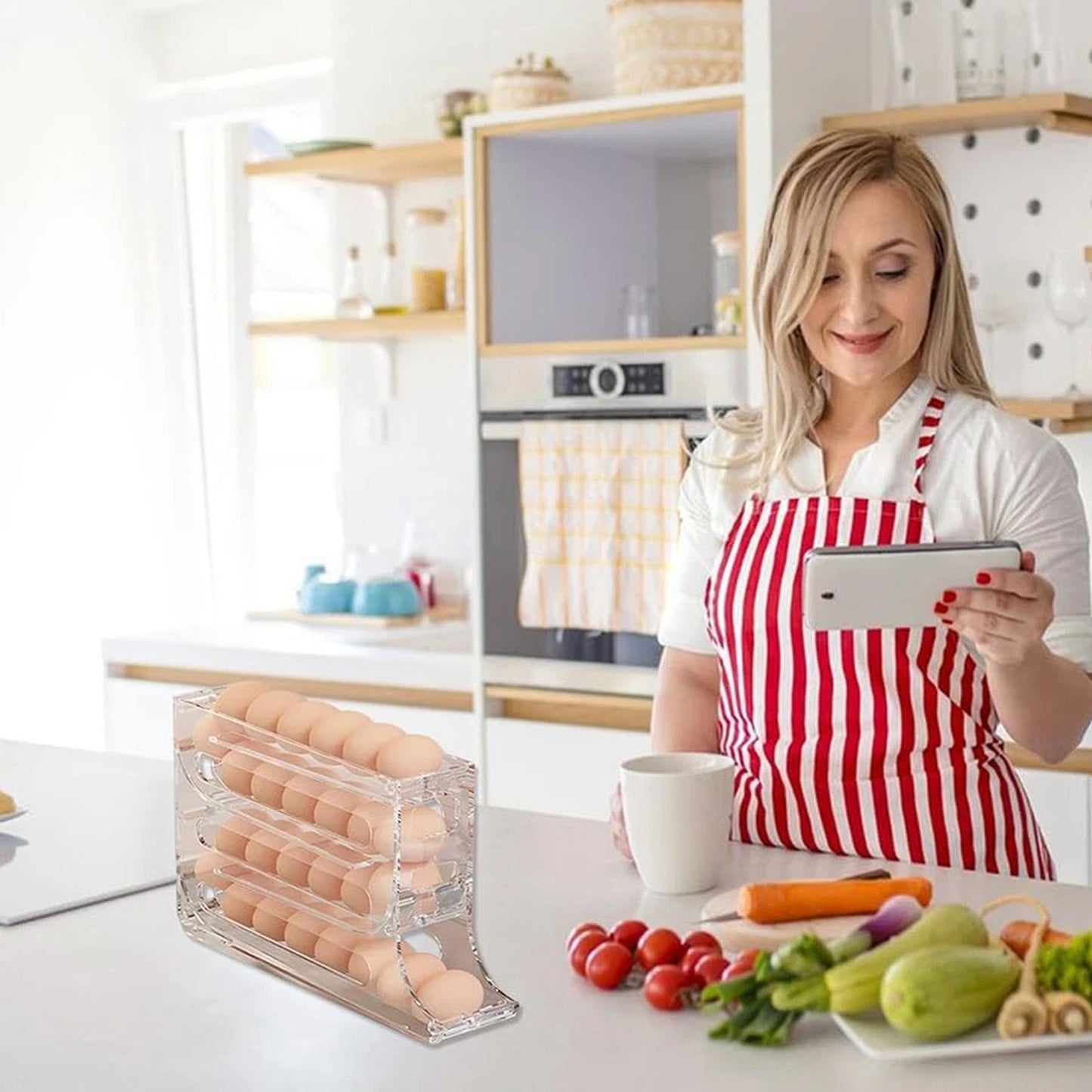 Transparent 4-Tier Automatic Egg Dispenser Storage Rack for Refrigerator
