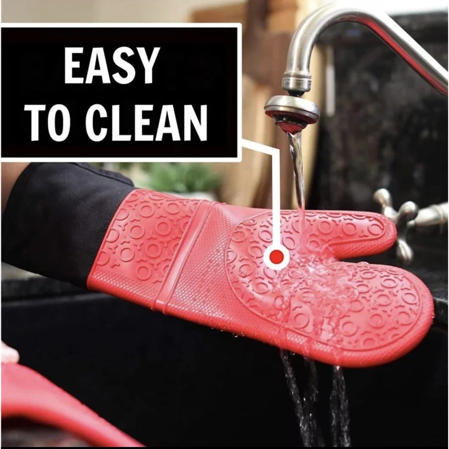 Red Long Silicone Oven Mitt Heat Resistant Kitchen Glove