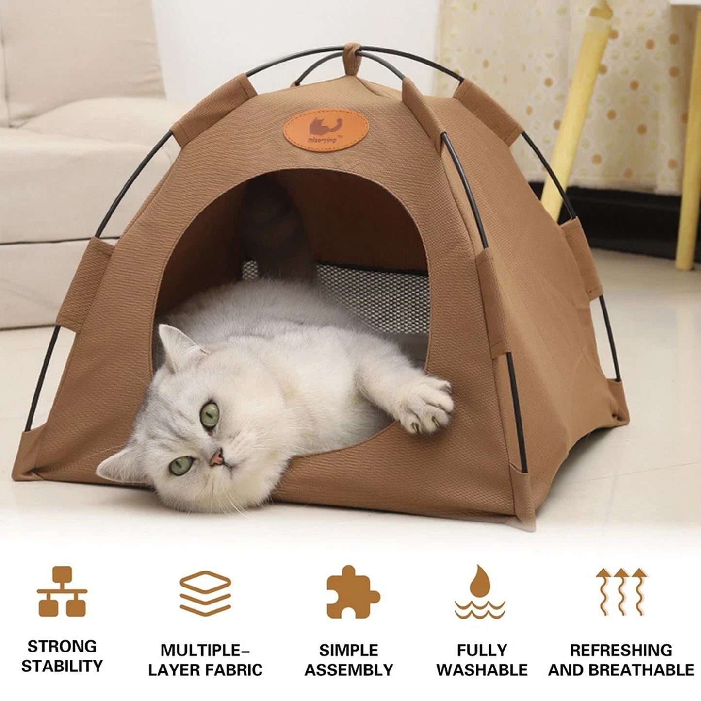 Coffee Folding Pet Tent House Warm Bed for Cats and Puppies