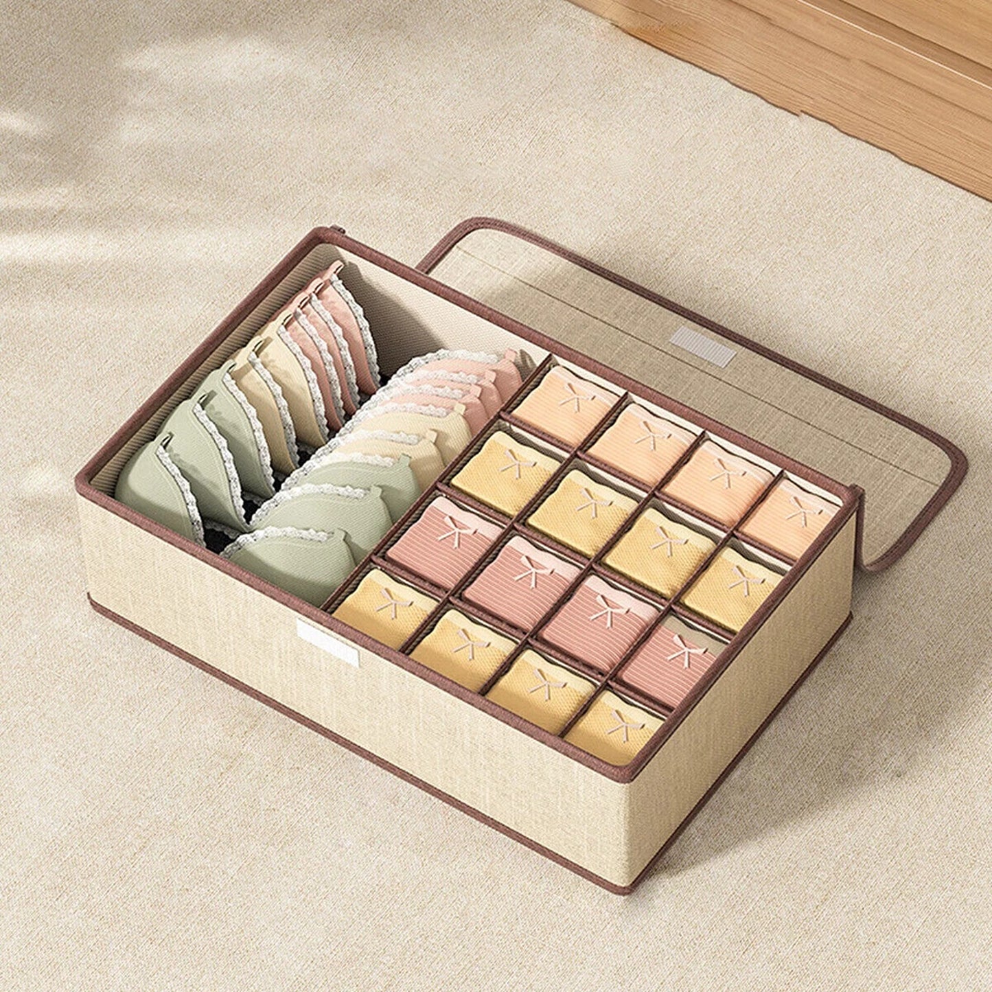 Beige Foldable Closet Drawer Organizer Boxes for Clothing Storage