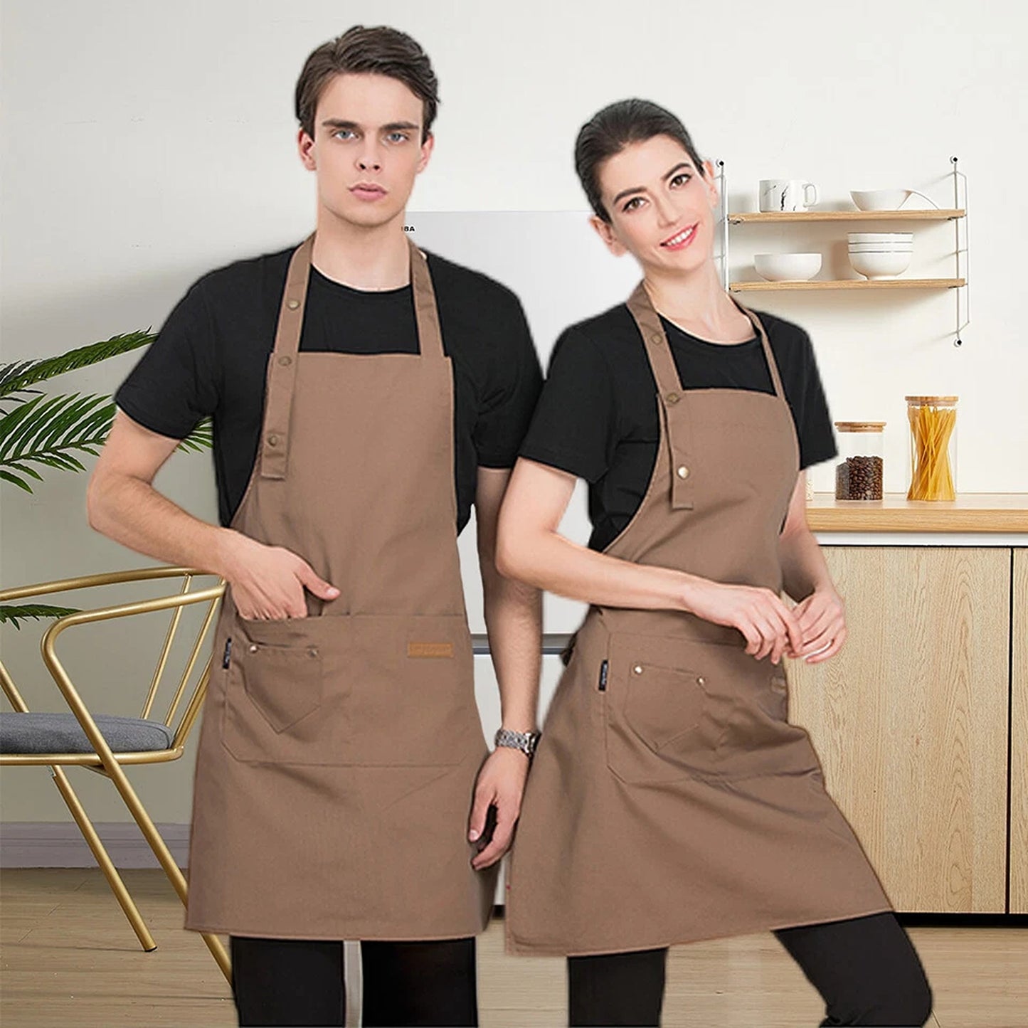 Khaki Canvas Chef Apron Waterproof Washable Kitchen Apron