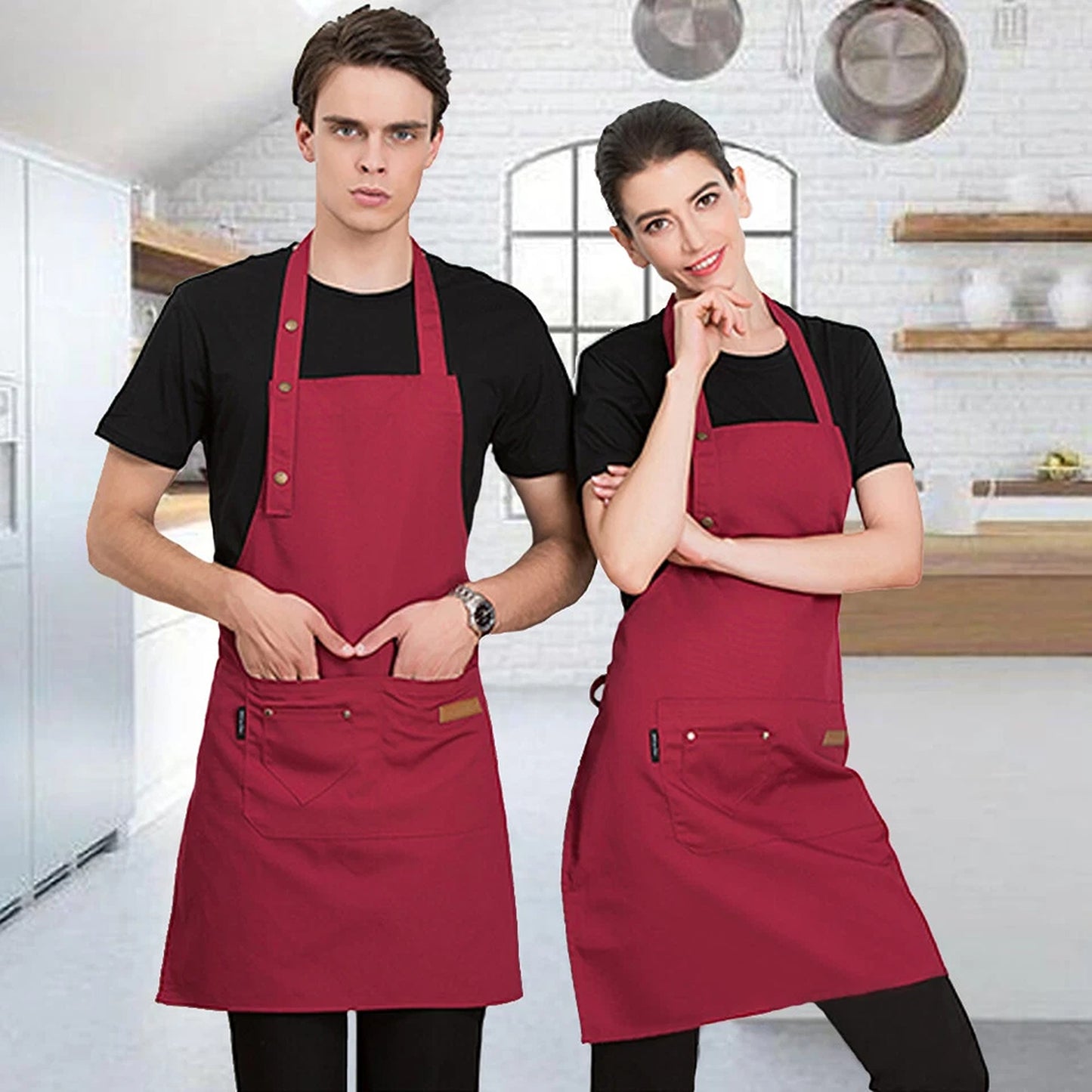 Red Canvas Chef Apron Waterproof Washable Kitchen Apron