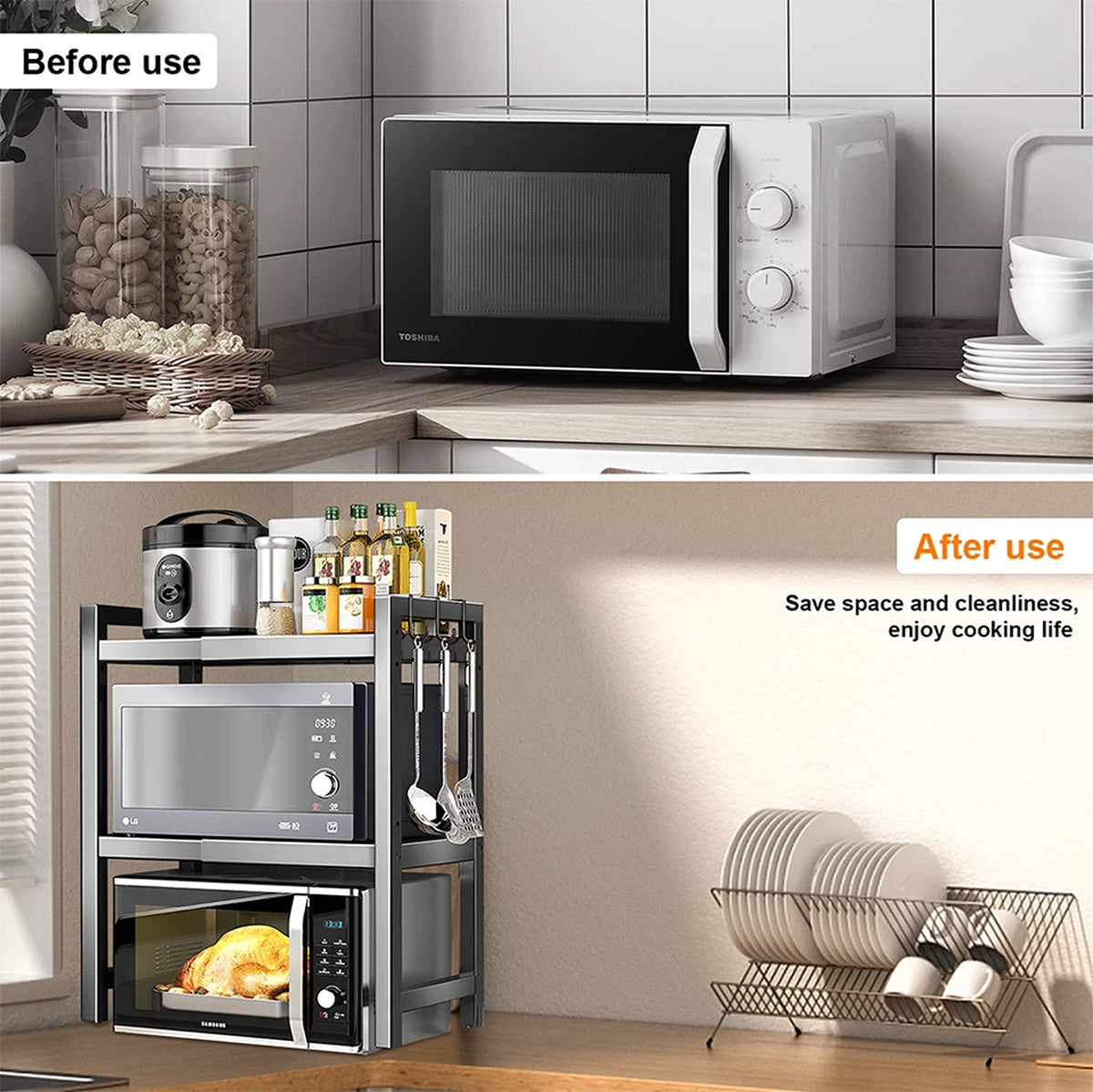 Adjustable 3 Tier Microwave Oven Storage Rack Kitchen Shelf Organizer