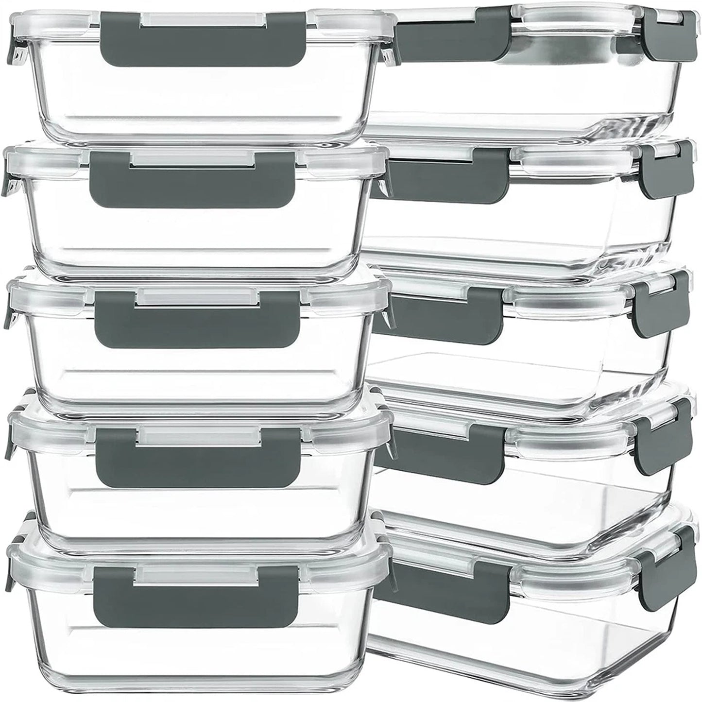 10 Pack Glass Meal Prep Containers with Airtight Lids