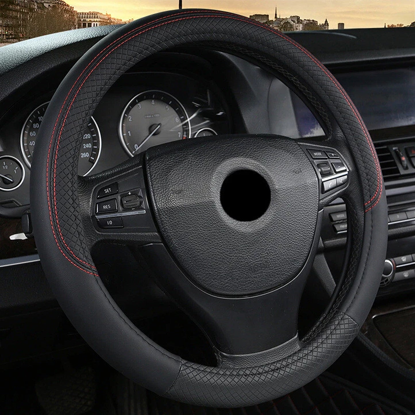Anti Slip PU Leather Steering Wheel Cover 15 Inch