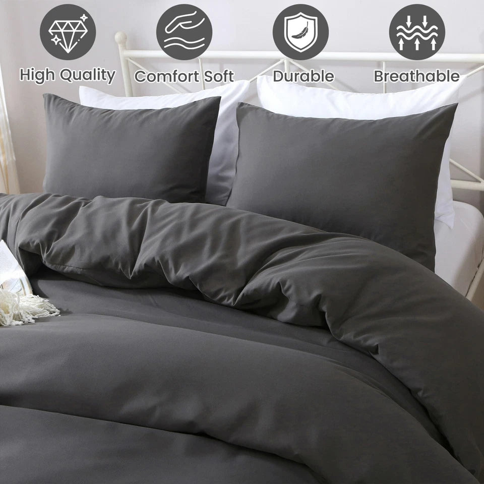 Hotel Quality Luxury Soft Quilt Cover Set - Dark Grey