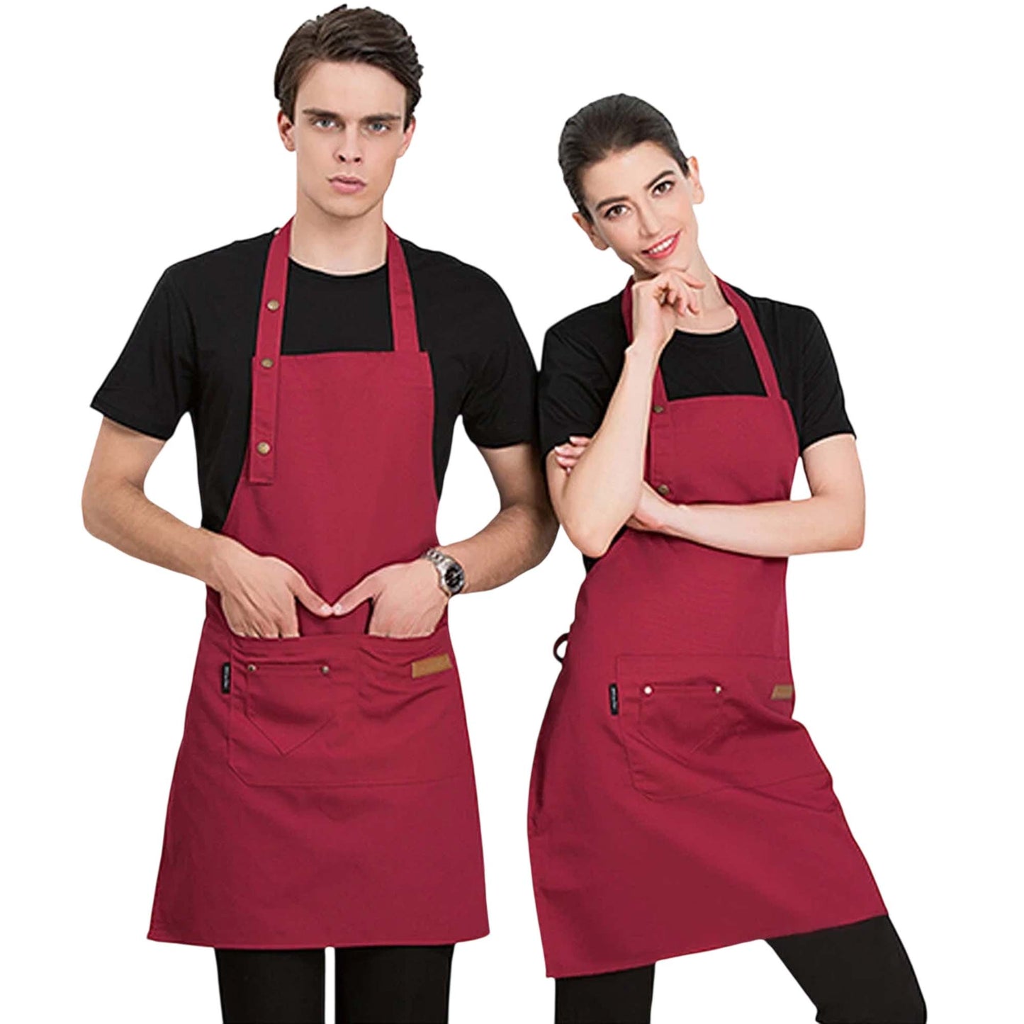Red Canvas Chef Apron Waterproof Washable Kitchen Apron