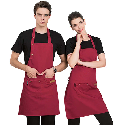 Red Canvas Chef Apron Waterproof Washable Kitchen Apron