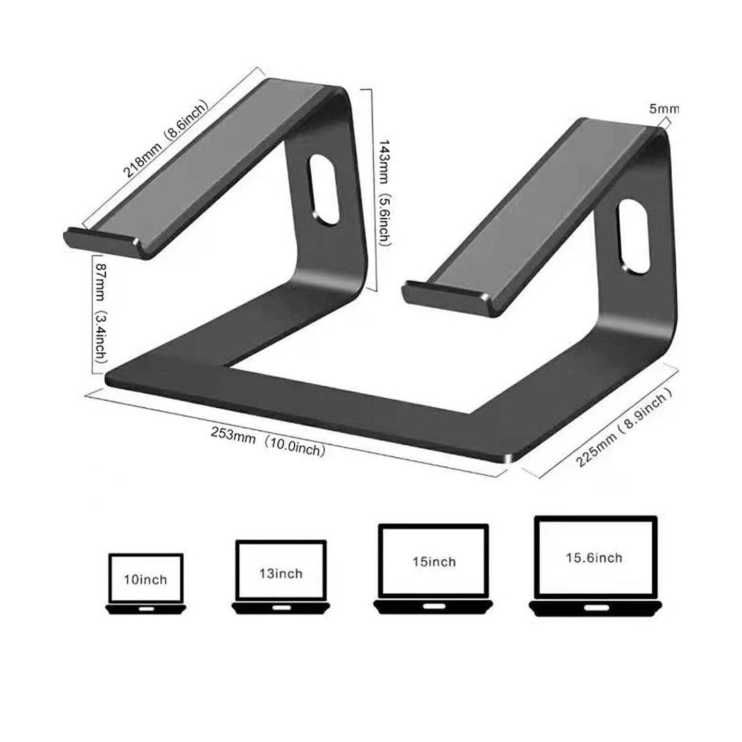 Black Adjustable Laptop Stand Compatible With Microsoft Surface Apple MacBook
