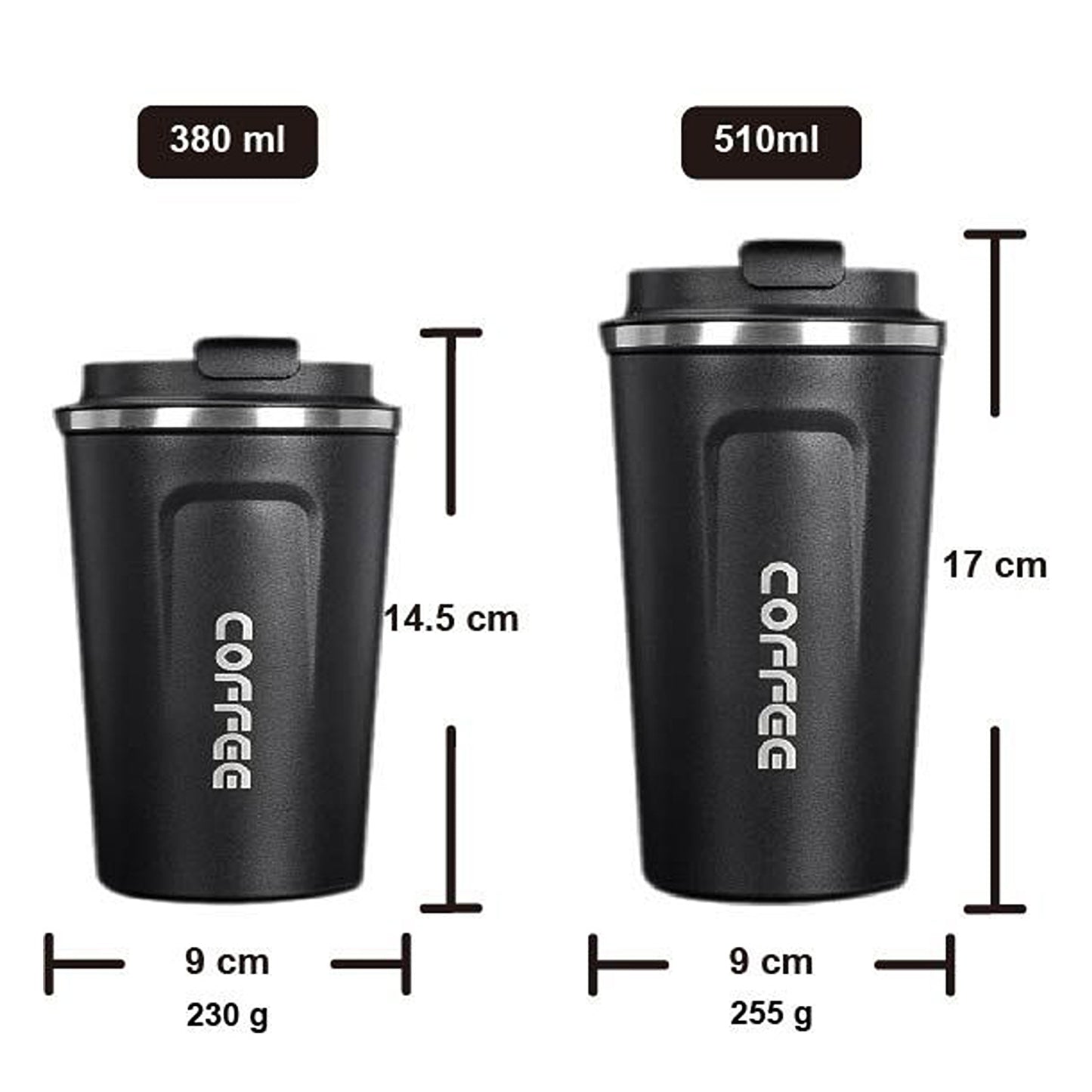 Insulated Coffee Mug Stainless Steel Travel Cup with Lid - Black