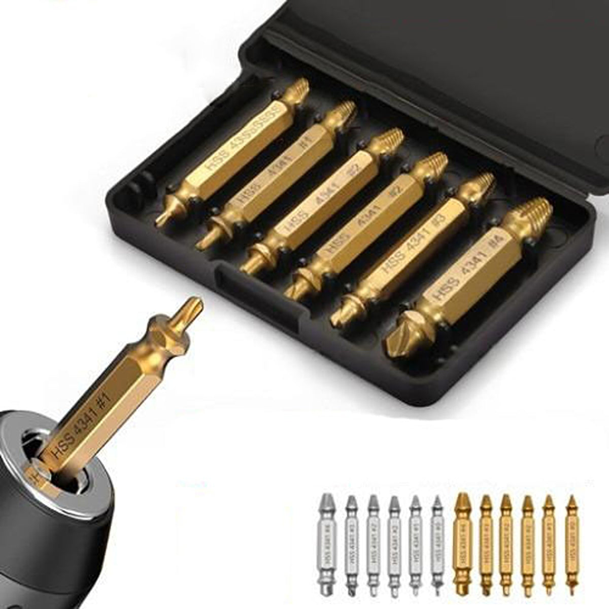 Damaged Screw Extractor Set Broken Bolt Drill Bit Remover Tool 6pcs