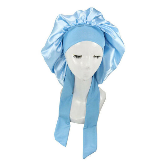 Silk Satin Sleeping Bonnet Hair Wrap Soft Headwear - Sky Blue