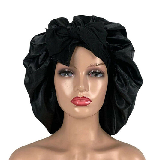 Silk Satin Sleeping Bonnet Hair Wrap Soft Headwear - Black