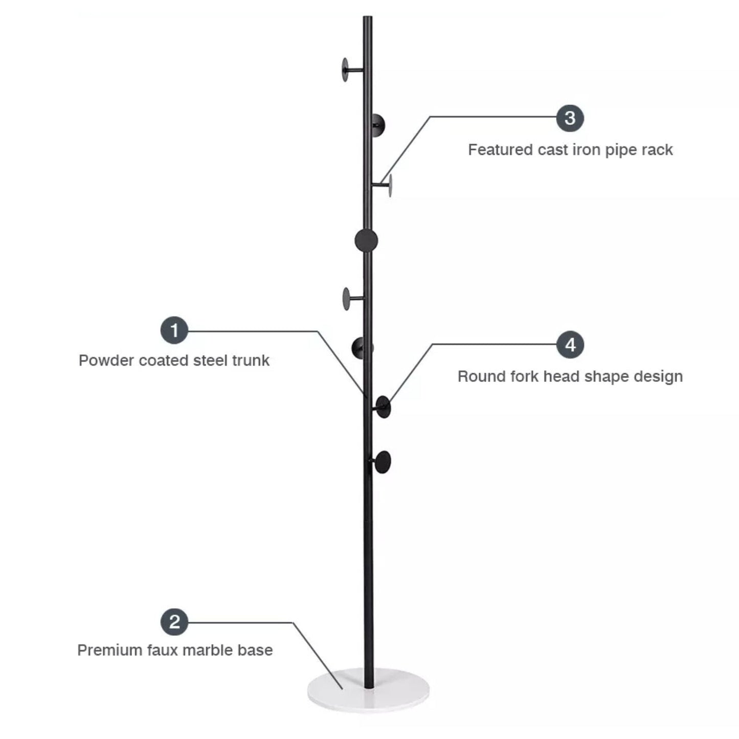 Tree Style Coat Rack Steel Clothes Stand Hat Hanger Garment Hook Organizer - Black