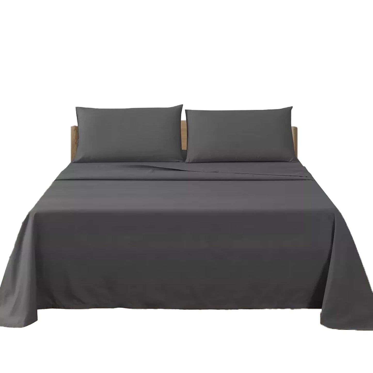 2000TC Flat Fitted Sheet and Pillowcase Set for S KS D Queen King - Dark Grey