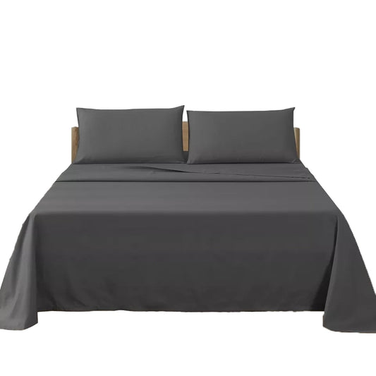 2000TC Flat Fitted Sheet and Pillowcase Set for S KS D Queen King - Dark Grey