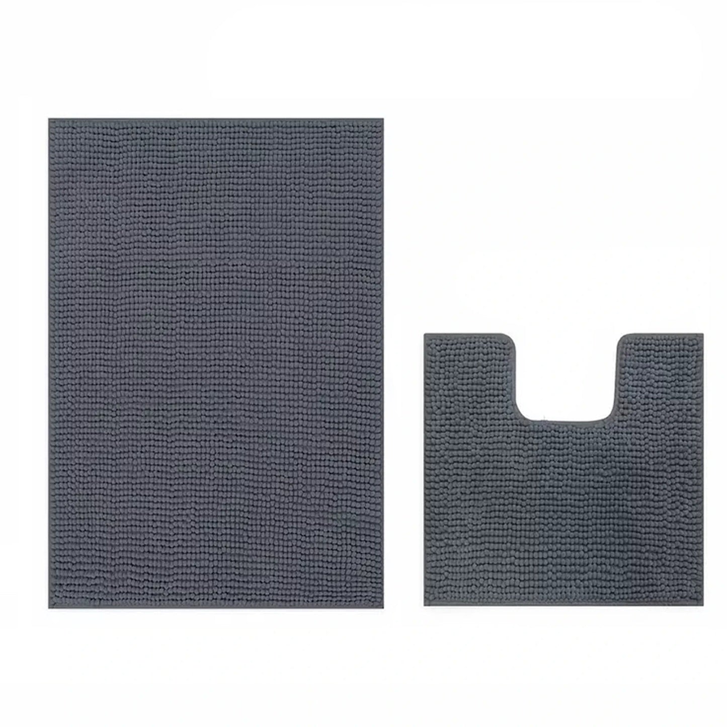 Charcoal Soft Chenille Bathroom and Toilet Floor Mat Set 2 Pieces