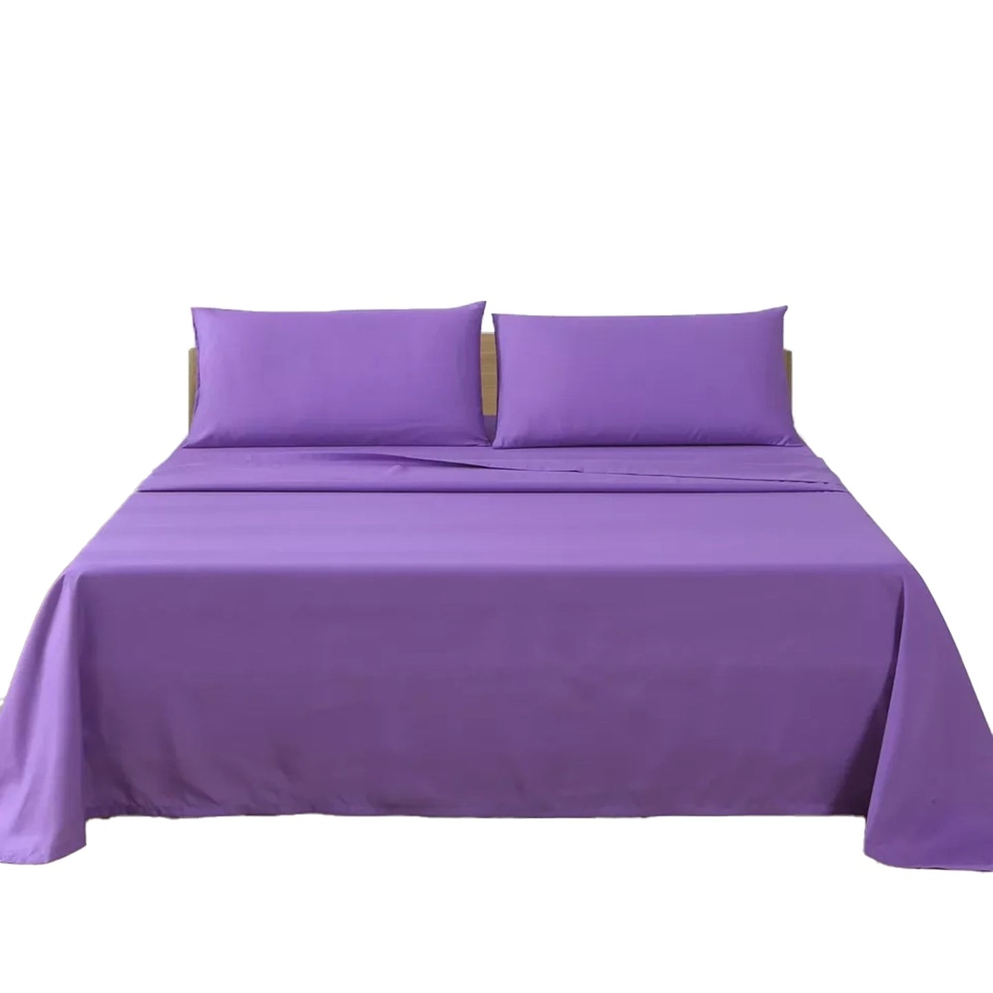 2000TC Flat Fitted Sheet and Pillowcase Set for S KS D Queen King - Purple