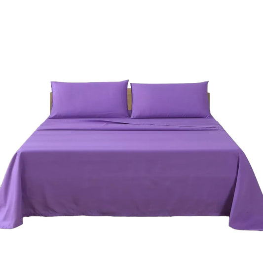 2000TC Flat Fitted Sheet and Pillowcase Set for S KS D Queen King - Purple