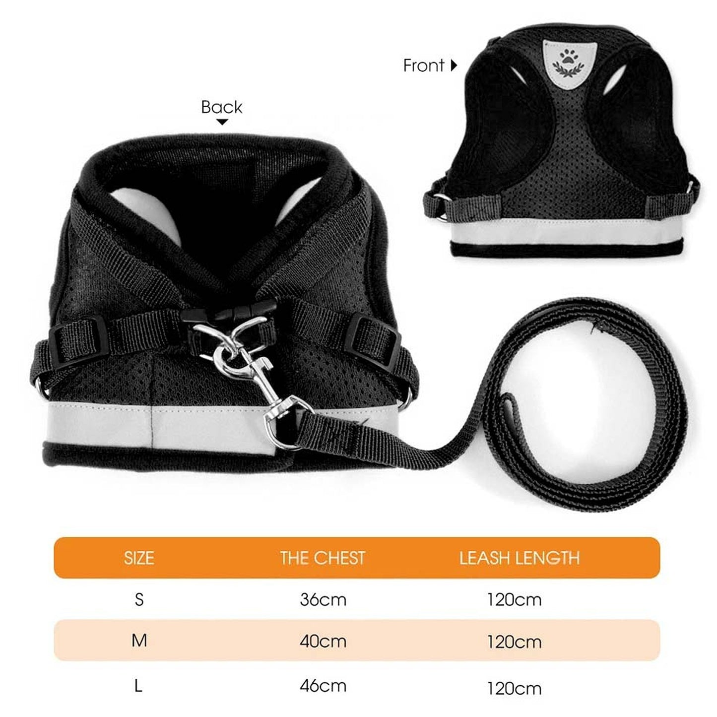 Black Kitten Dog Cat Harness Walking Vest Lead Leash Collar Pet Vest Mesh Adjustable