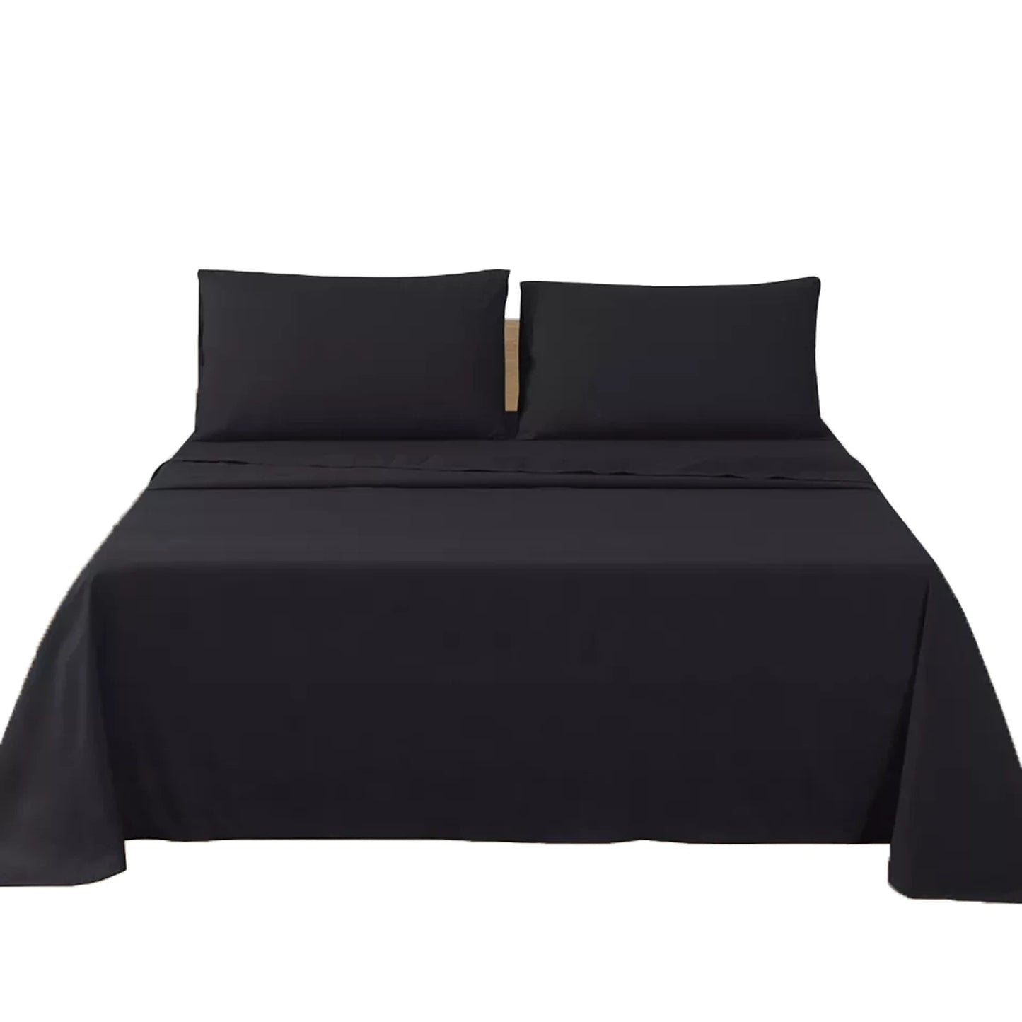 2000TC Flat Fitted Sheet and Pillowcase Set for S KS D Queen King - Black
