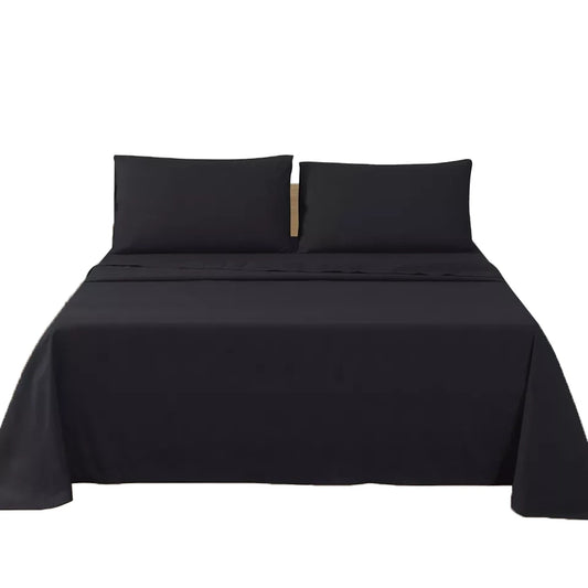 2000TC Flat Fitted Sheet and Pillowcase Set for S KS D Queen King - Black
