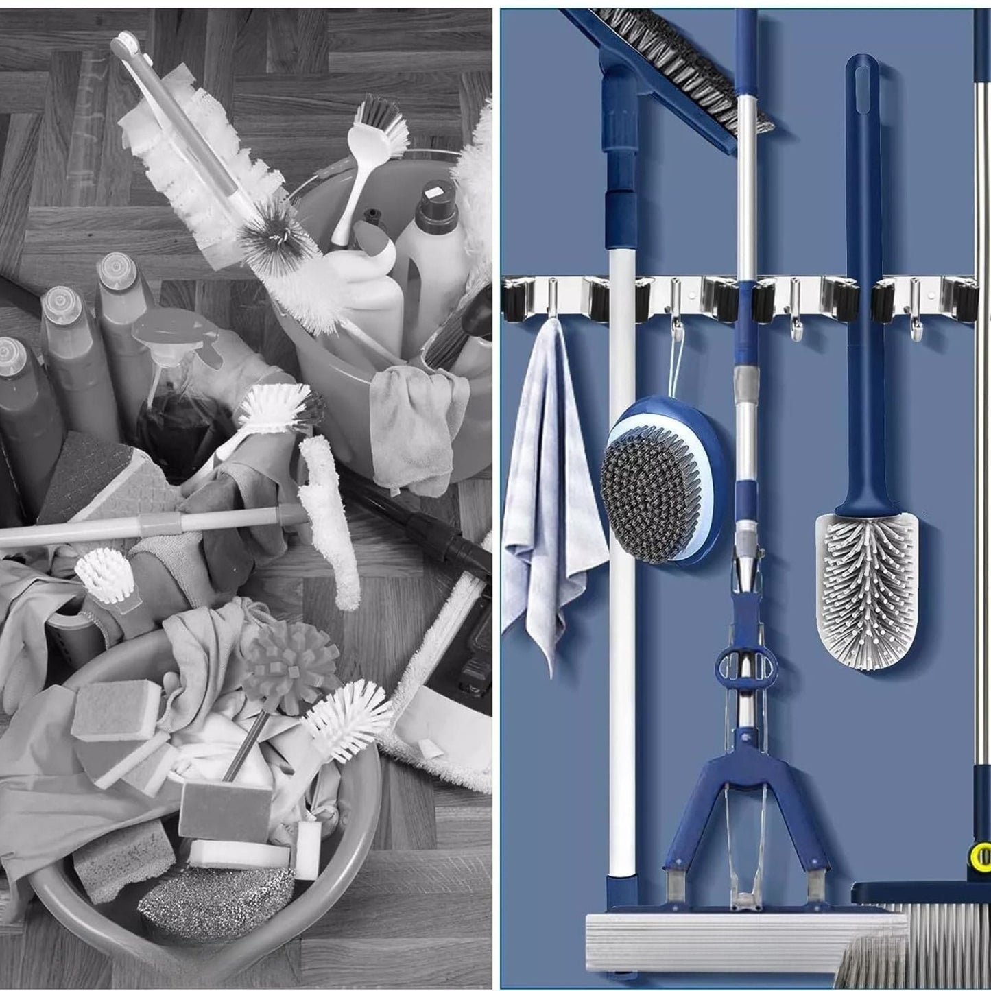 Wall Mounted Mop Broom Holder Kitchen Storage Rack Organizer Hook