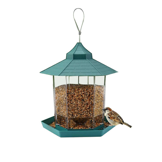 Green Waterproof Outdoor Garden Hanging Bird Seed Container Feeder