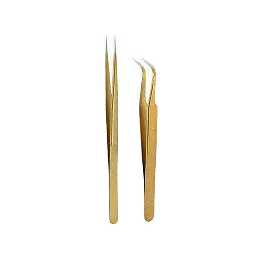 Gold Eyelash Tweezers Eye Lash Clip Remover - 2pcs