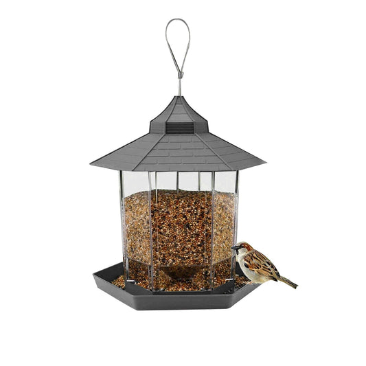 Grey Waterproof Outdoor Garden Hanging Bird Seed Container Feeder