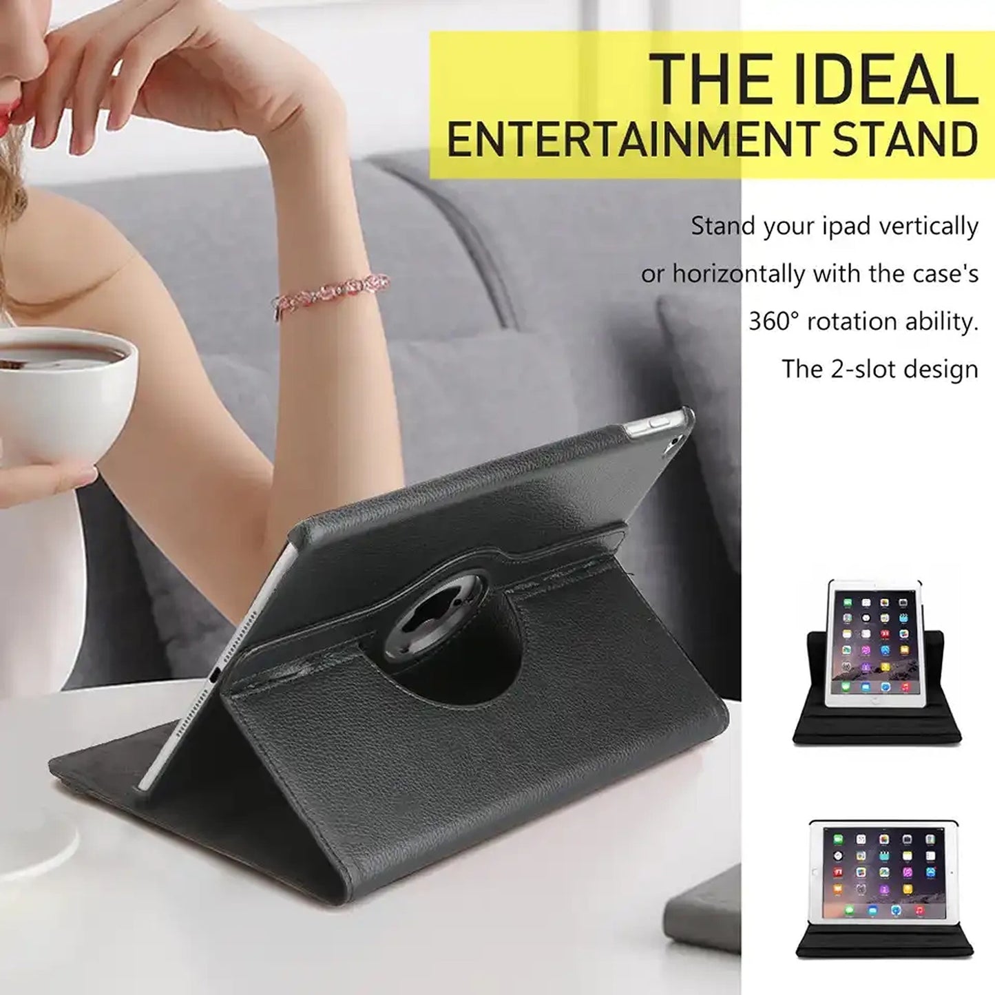 For iPad Black Leather Case Cover