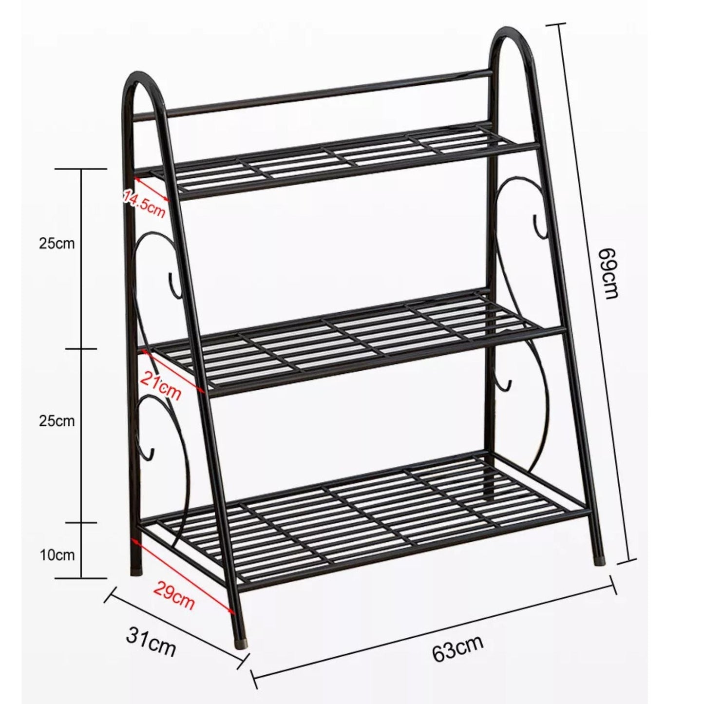 Indoor Outdoor Metal Plant Stand Flower Shelf Display Rack - 3 Tier